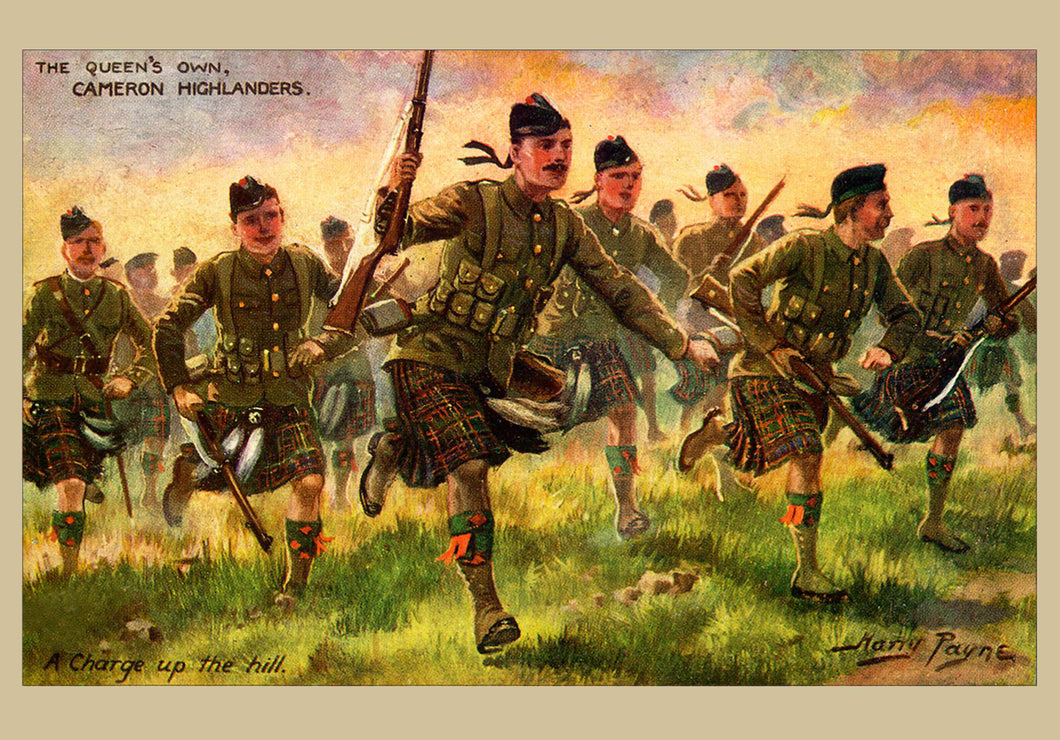 Postcard - A Charge up the Hill - The Cameron Highlanders